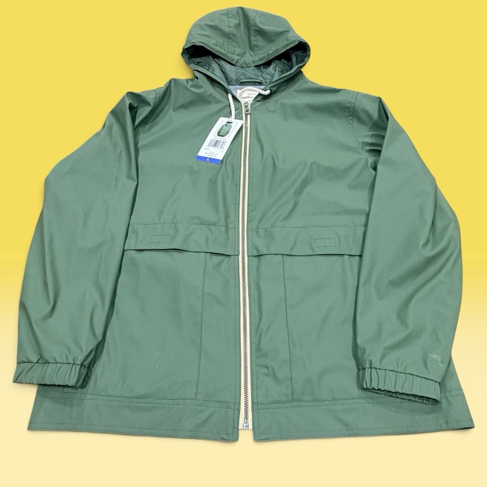 Weatherproof Vintage Women's Green Hooded Windbreaker Full Zip Drawstring L